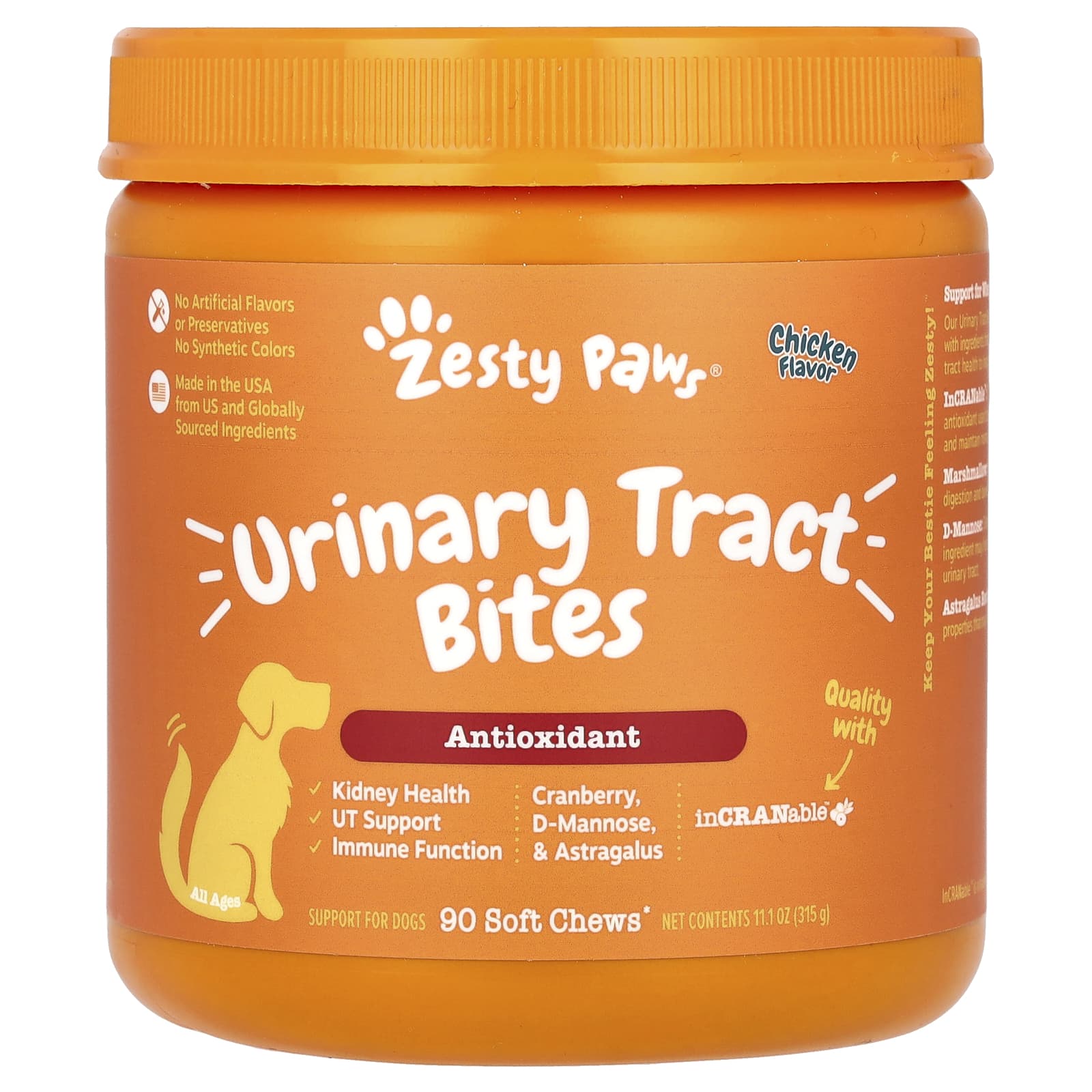 Zesty Paws-Urinary Tract Bites-For Dogs-All Ages-Chicken-90 Soft Chews-11.1 oz (315 g)