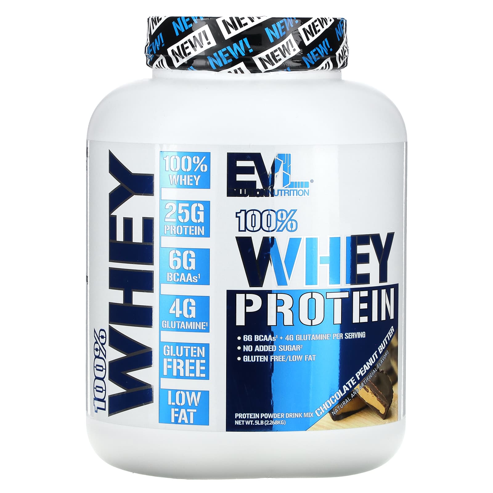 EVLution Nutrition-100% Whey Protein-Chocolate Peanut Butter-5 lb (2.268 kg)