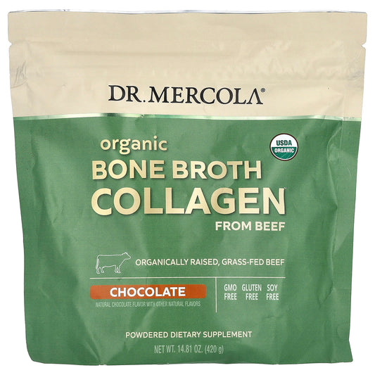 Dr. Mercola-Organic Bone Broth Collagen from Beef-Chocolate-14.81 oz (420 g)