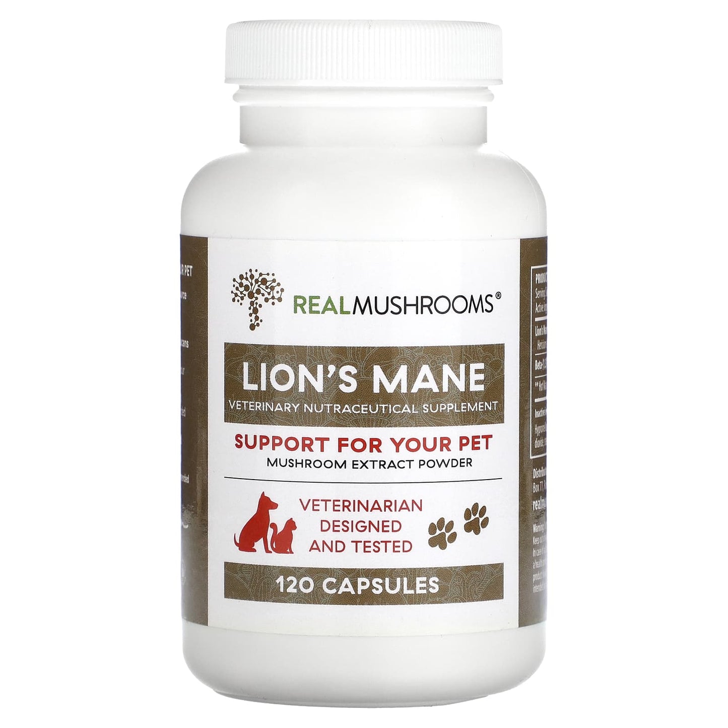 Real Mushrooms-Lion's Mane-Support For Your Pet-120 Capsules