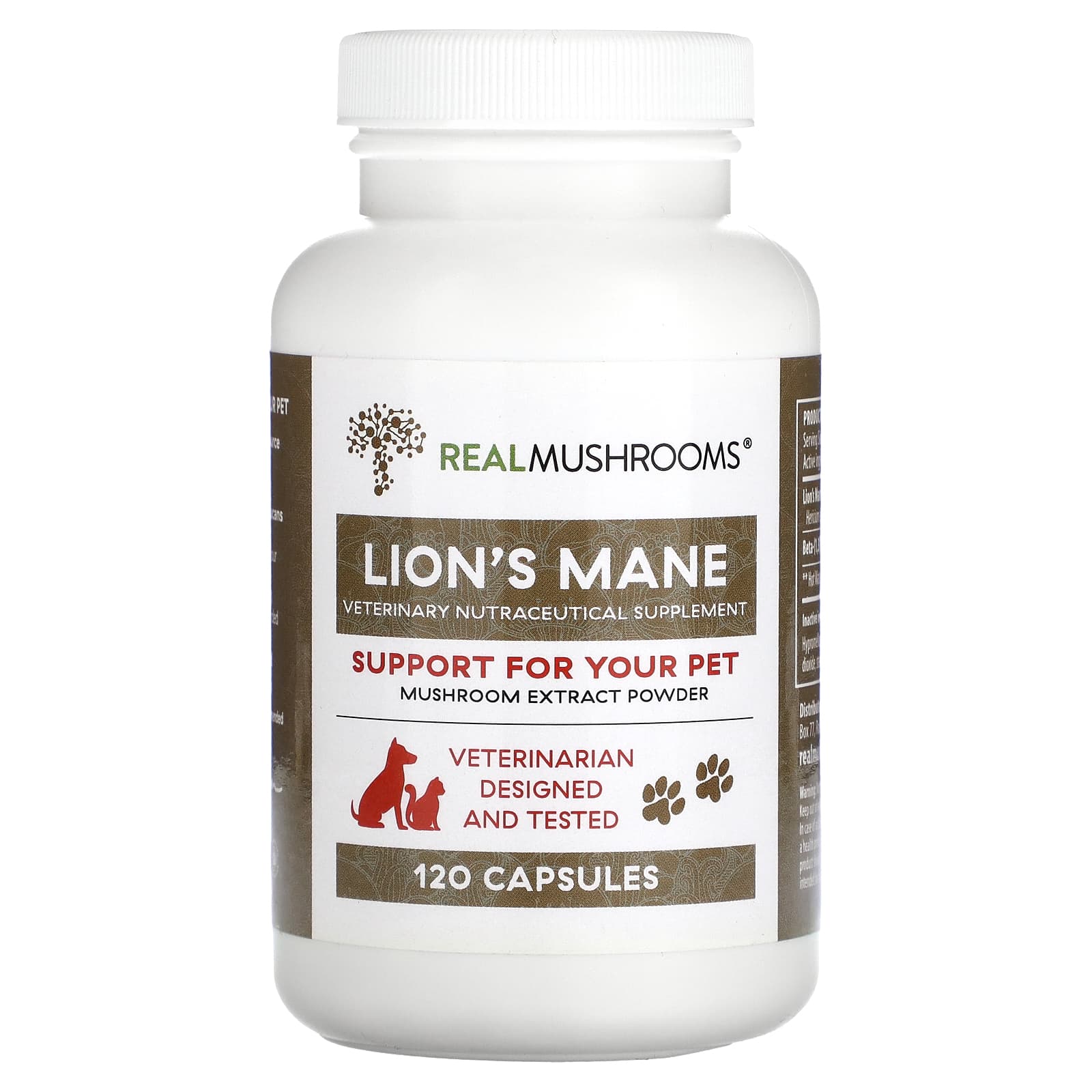 Real Mushrooms-Lion's Mane-Support For Your Pet-120 Capsules