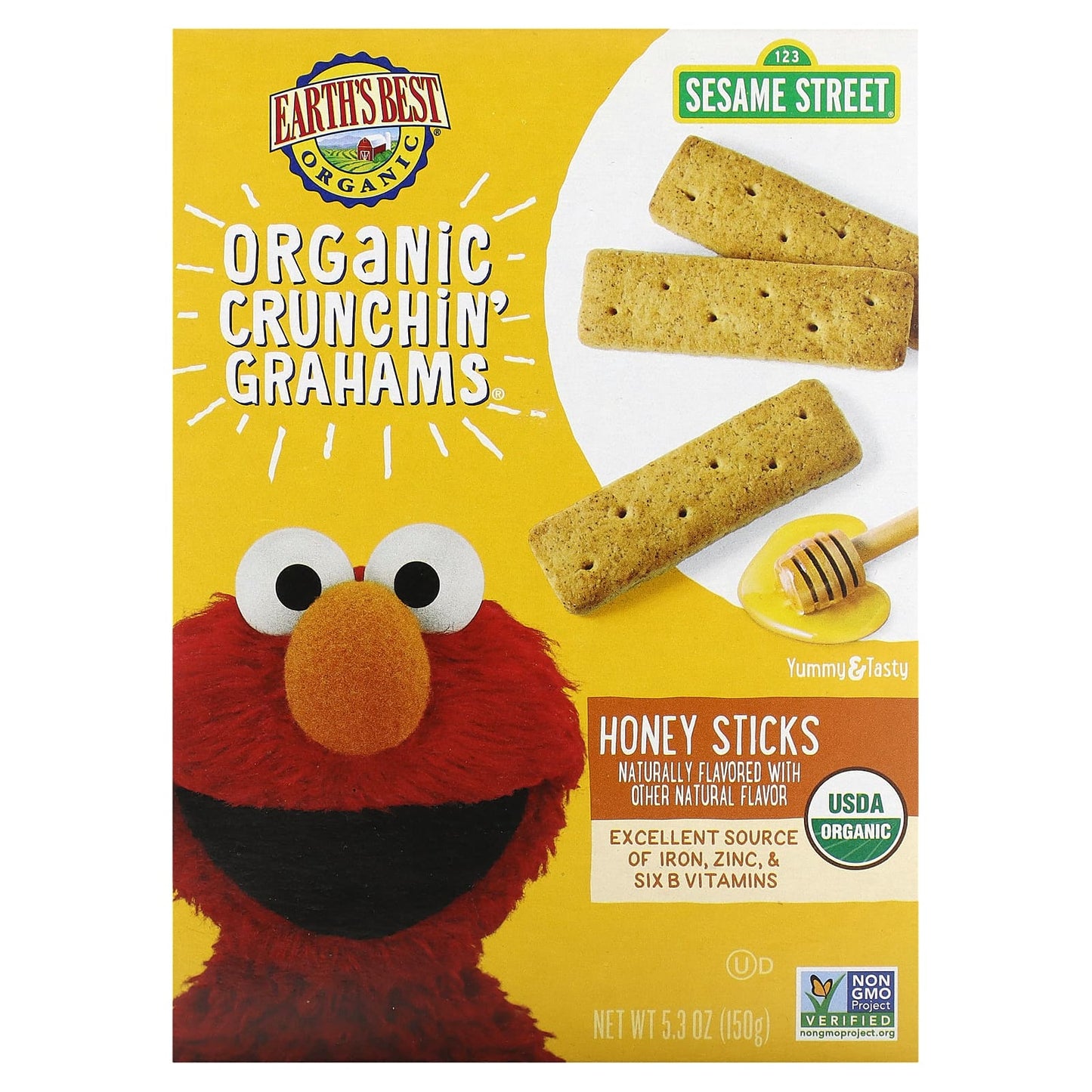 Earth's Best-Organic Crunchin' Grahams-2+ Years-Honey Sticks-5.3 oz (150 g)