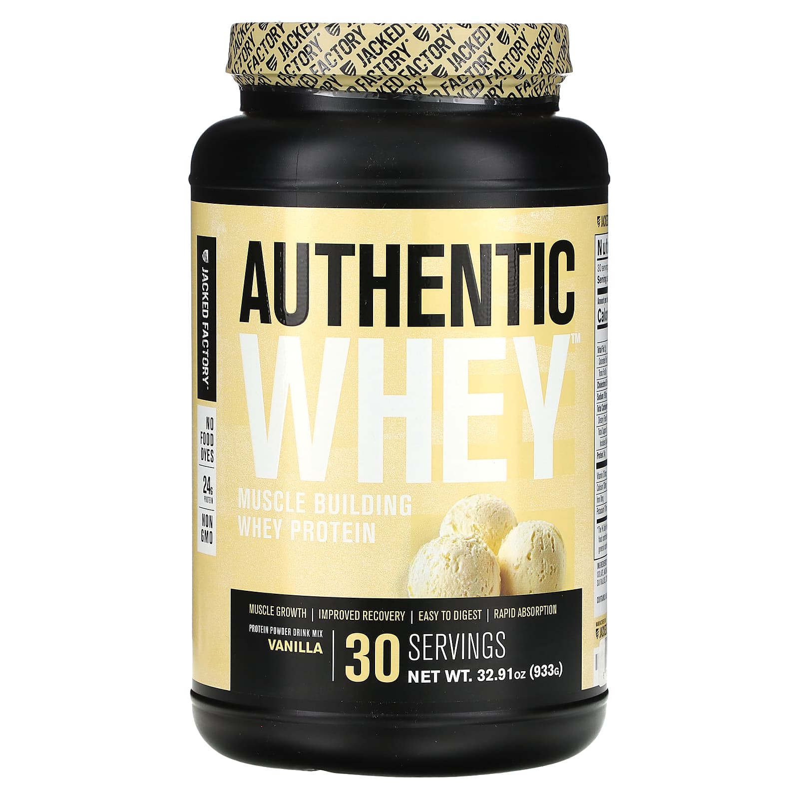 Jacked Factory-Authentic Whey-Muscle Building Whey Protein-Vanilla-32.91 oz (933 g)