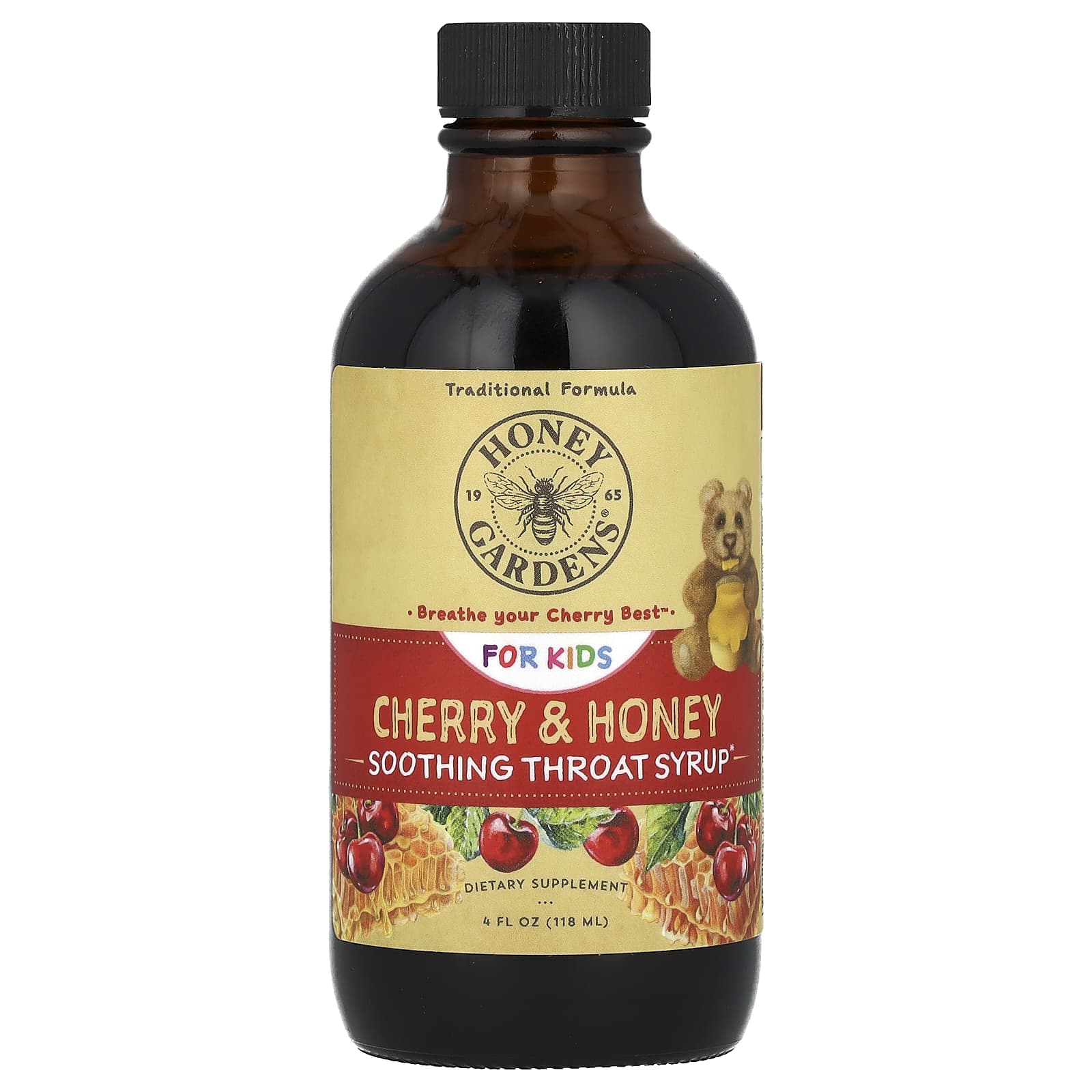 Honey Gardens-For Kids-Soothing Throat Syrup-Cherry & Honey -4 fl oz (118 ml)