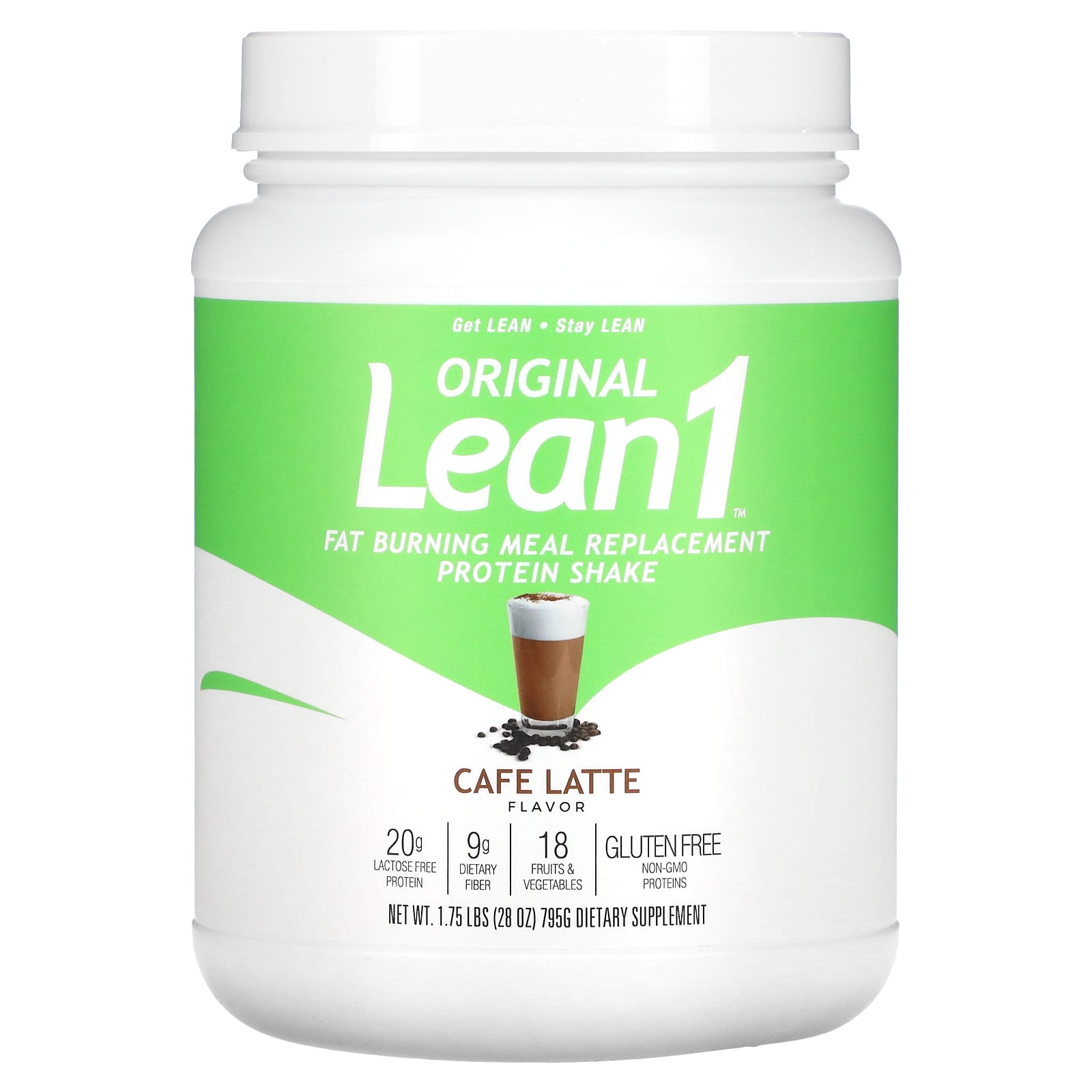 Lean1-Original-Fat Burning Meal Replacement Protein Shake-Cafe Latte-1.75 lbs (795 g)