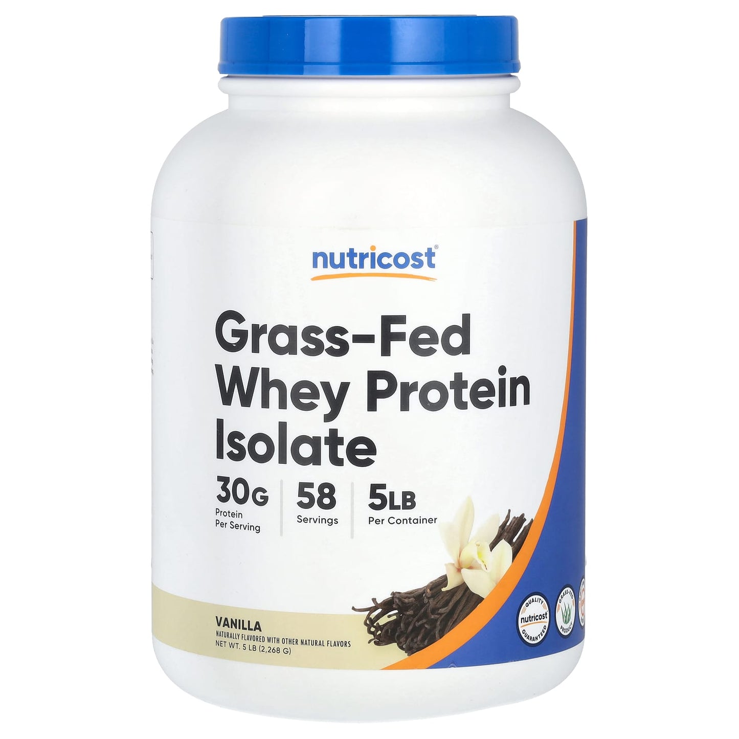 Nutricost-Grass-Fed Whey Protein Isolate-Vanilla-5 lb (2,268 g)