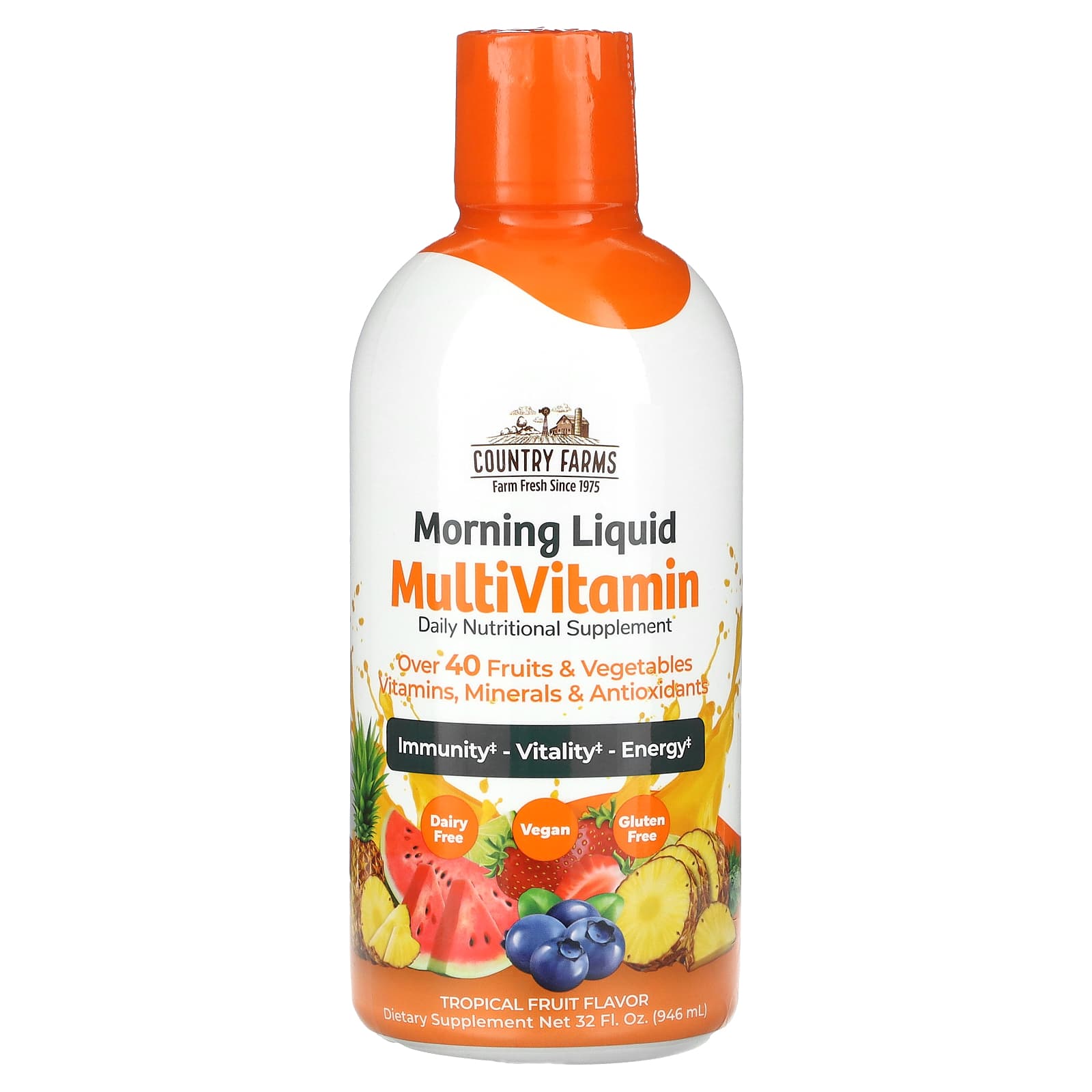 Country Farms-Morning Liquid Multivitamin-Tropical Fruit-32 fl oz (946 ml)