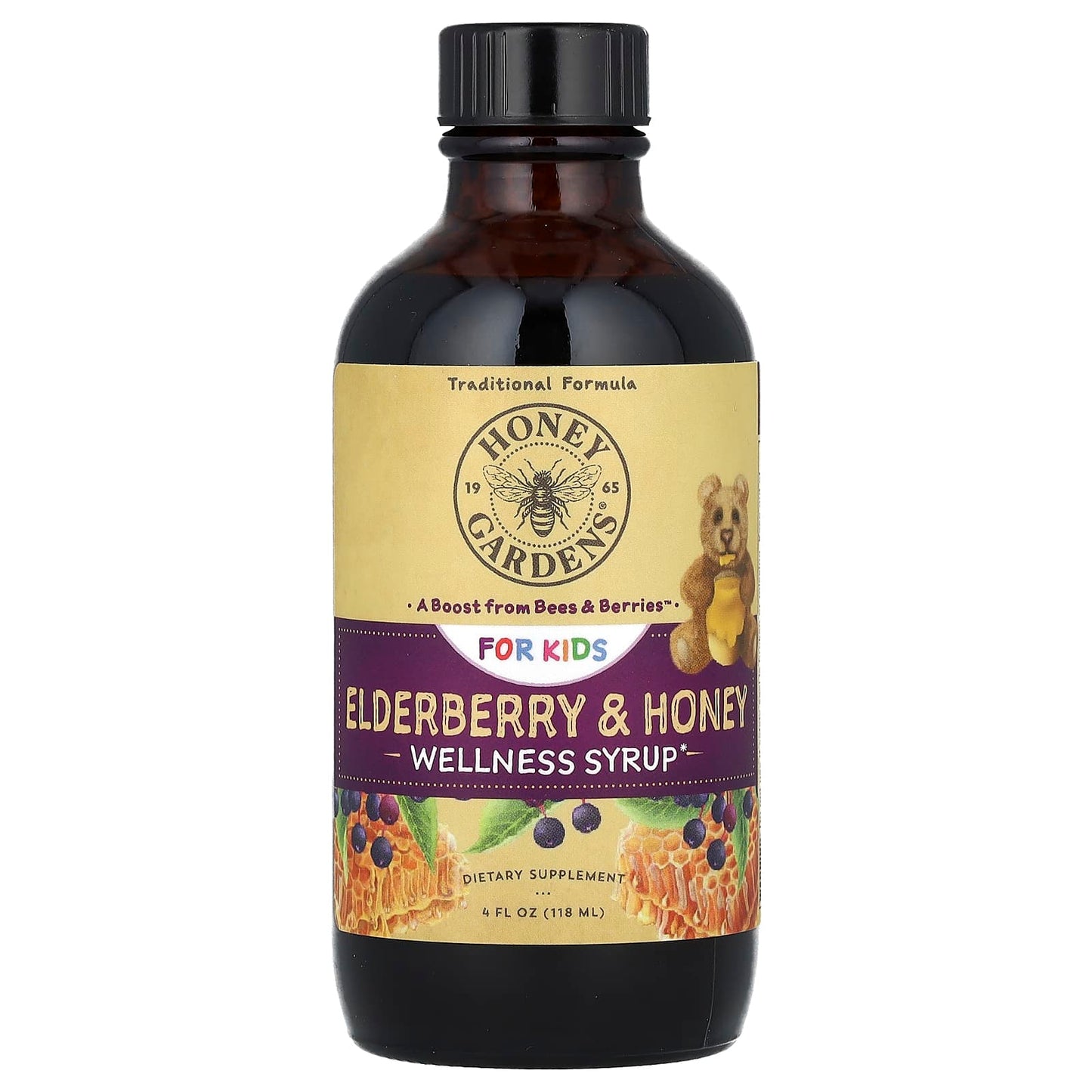 Honey Gardens-For Kids-Wellness Syrup-Elderberry & Honey-4 fl oz (118 ml)