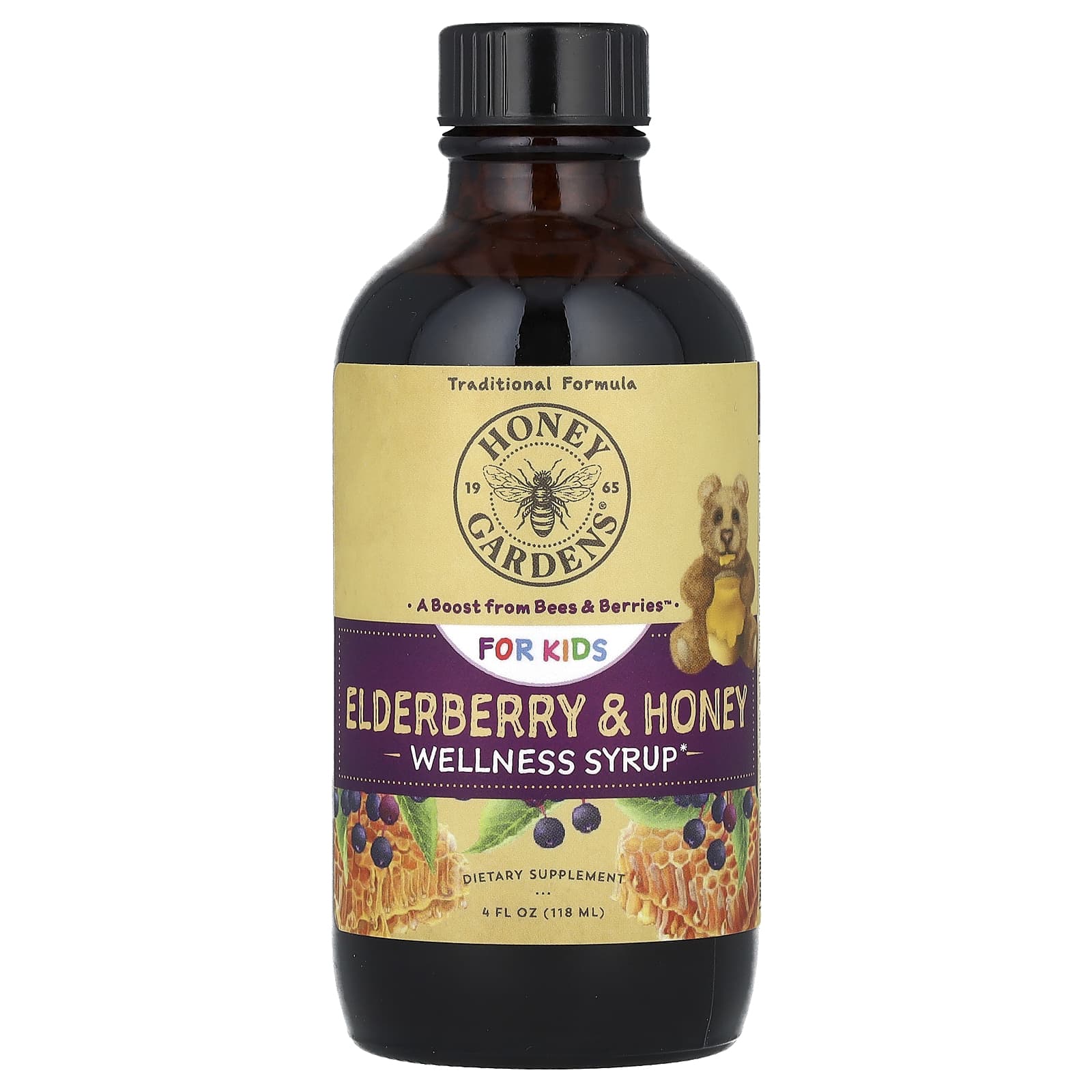 Honey Gardens-For Kids-Wellness Syrup-Elderberry & Honey-4 fl oz (118 ml)