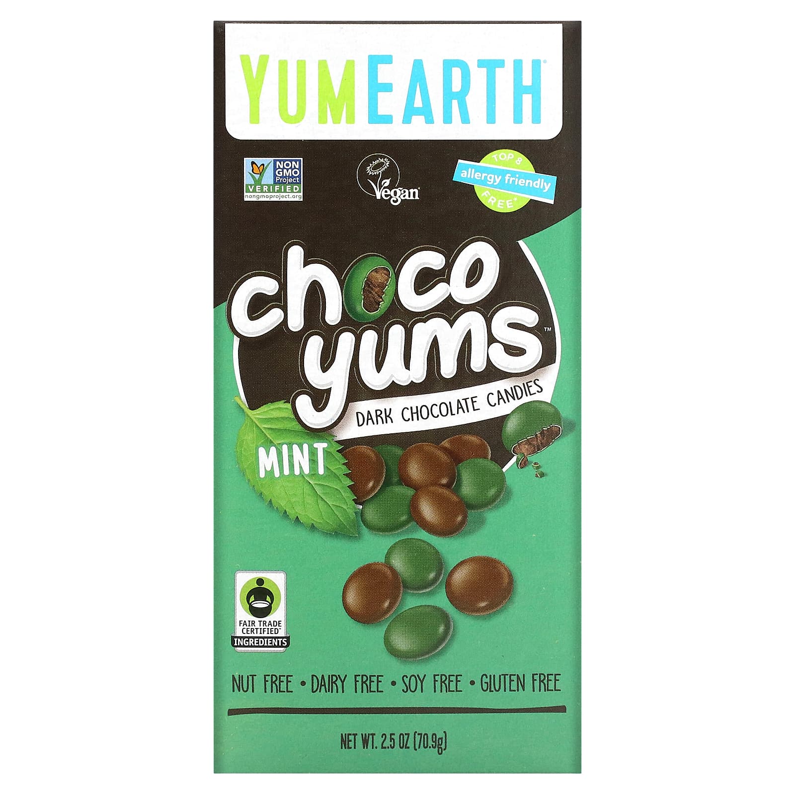 YumEarth-Choco Yums-Dark Chocolate Candies-Mint-2.5 oz (70.9 g)