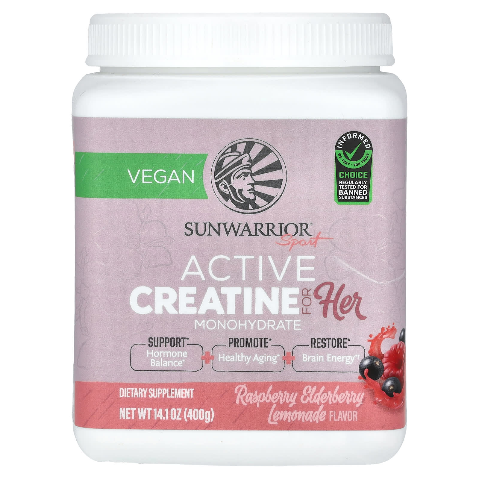 Sunwarrior-Sport-Active Creatine For Her-Raspberry Elderberry Lemonade-14.1 oz (400 g)