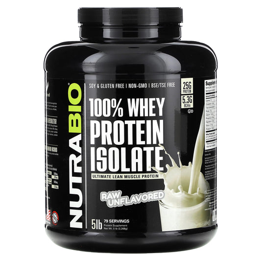 NutraBio-100% Whey Protein Isolate- Raw Unflavored-5 lb (2,268 g)