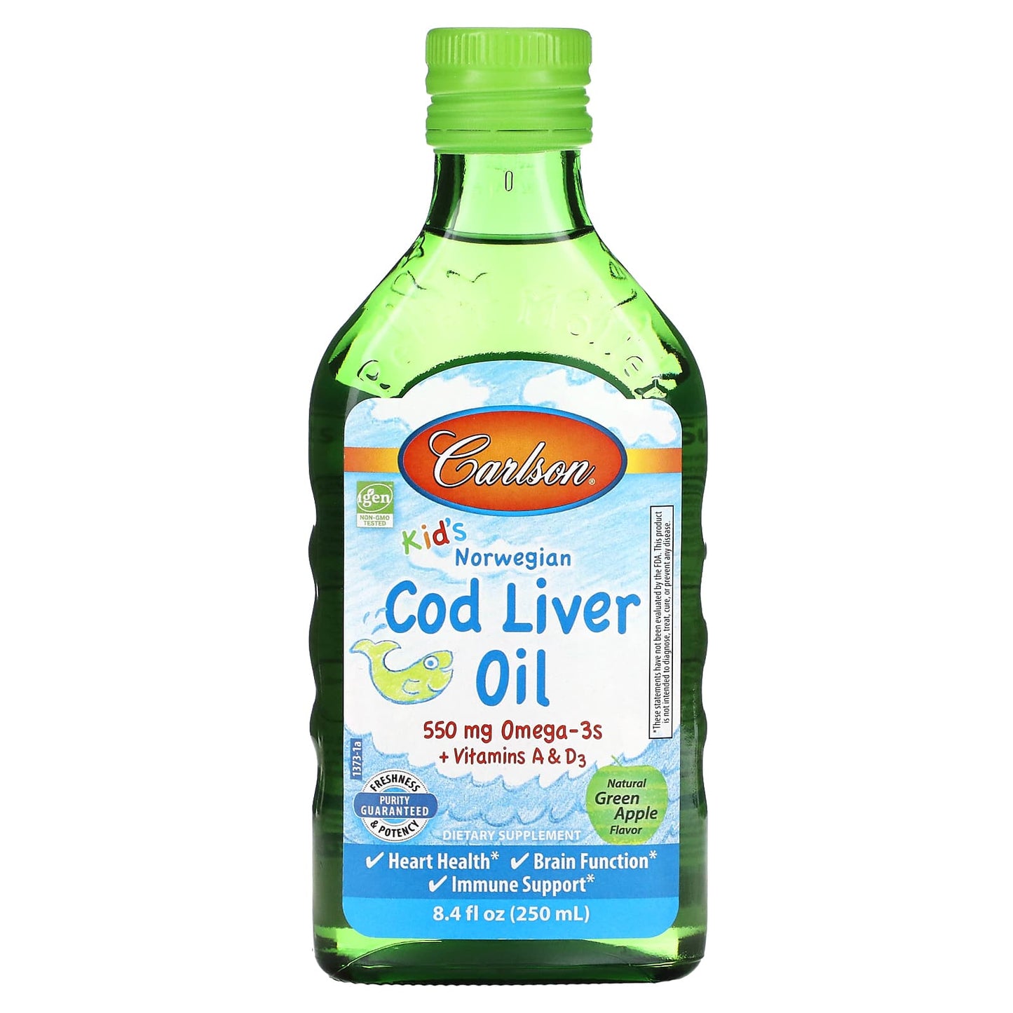 Carlson-Kids Cod Liver Oil-Natural Green Apple -550 mg-8.4 fl oz (250 ml)