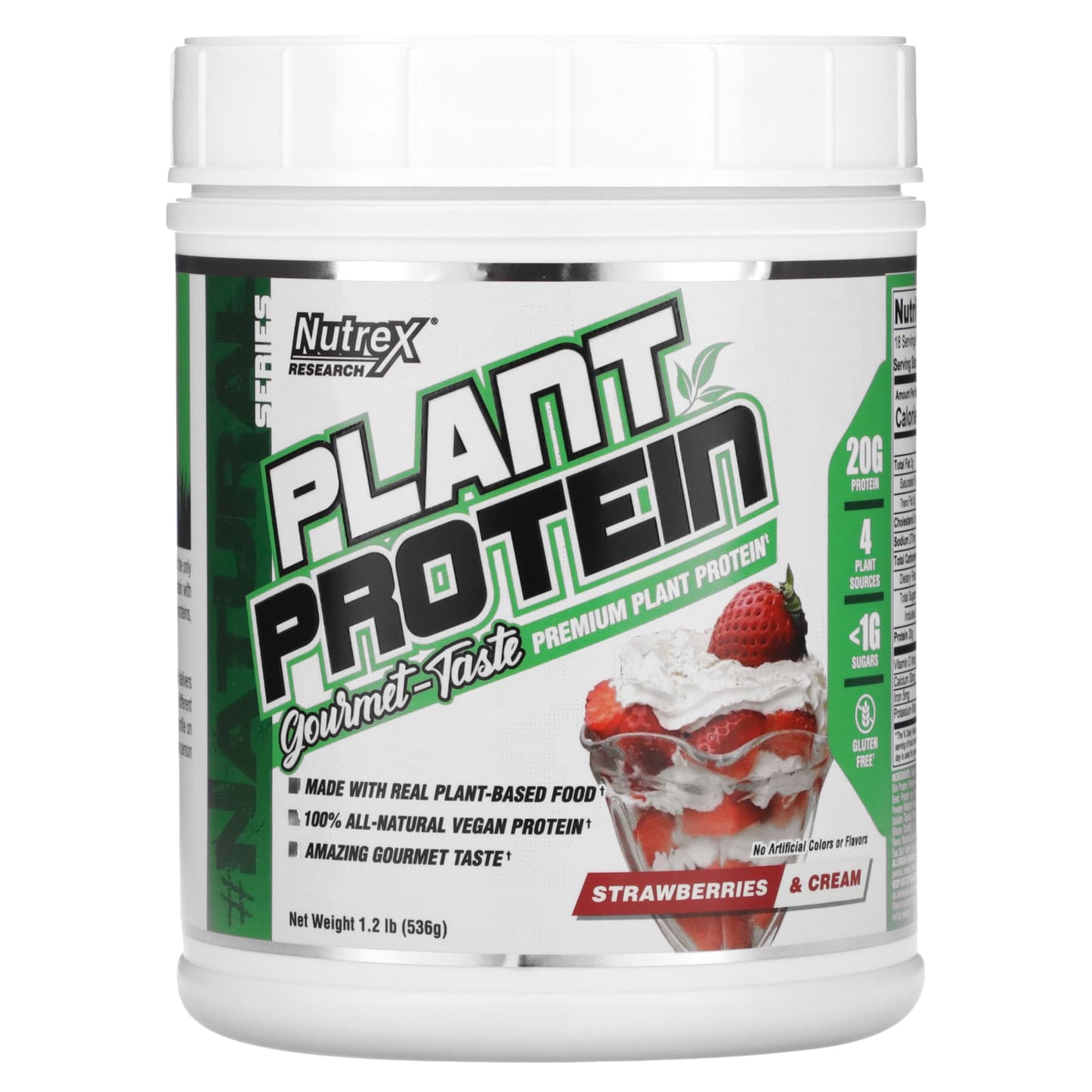 Nutrex Research-Natural Series-Plant Protein-Strawberries & Cream-1.2 lb (536 g)