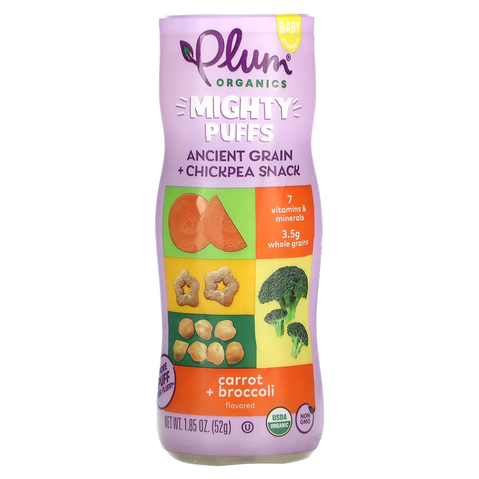 Plum Organics-Mighty Puffs-Ancient Grain + Chickpea Snack-Carrot + Broccoli-1.85 oz (52 g)