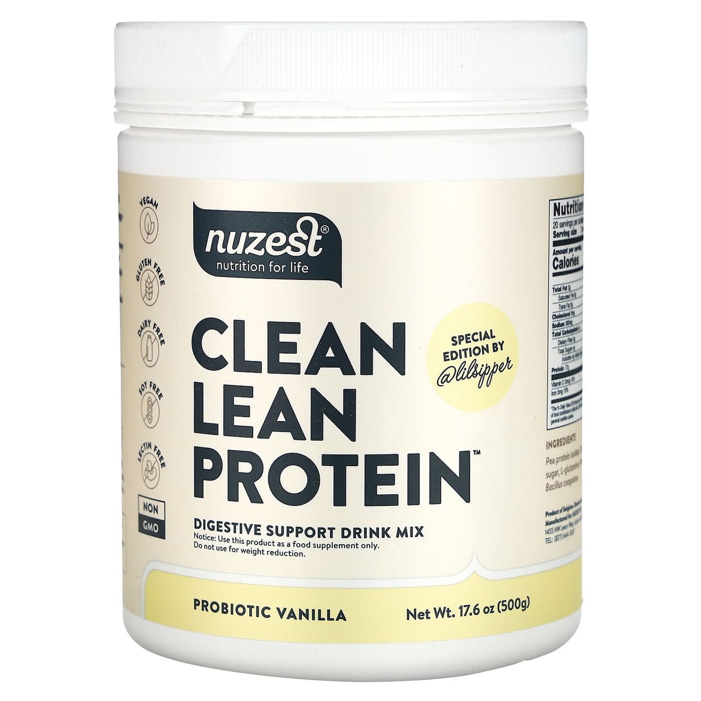 Nuzest-Clean Lean Protein Drink Mix-Probiotic Vanilla-17.6 oz (500 g)