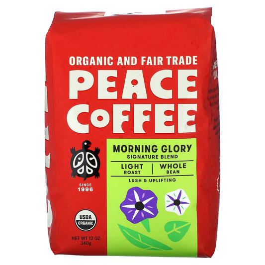 Peace Coffee-Organic Morning Glory-Signature Blend-Whole Bean-Light Roast-12 oz (340 g)