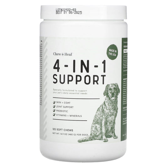 Chew + Heal-4-in-1 Support-For Dogs-120 Soft Chews-16.9 oz (480 g)