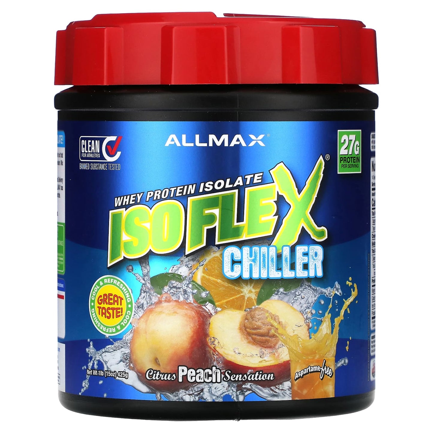 ALLMAX-Isoflex Chiller-Whey Protein Isolate-Citrus Peach Sensation-1 lb (425 g)