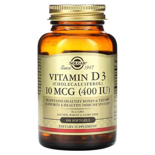 Solgar-Vitamin D3 (Cholecalciferol)-10 mcg (400 IU)-100 Softgels