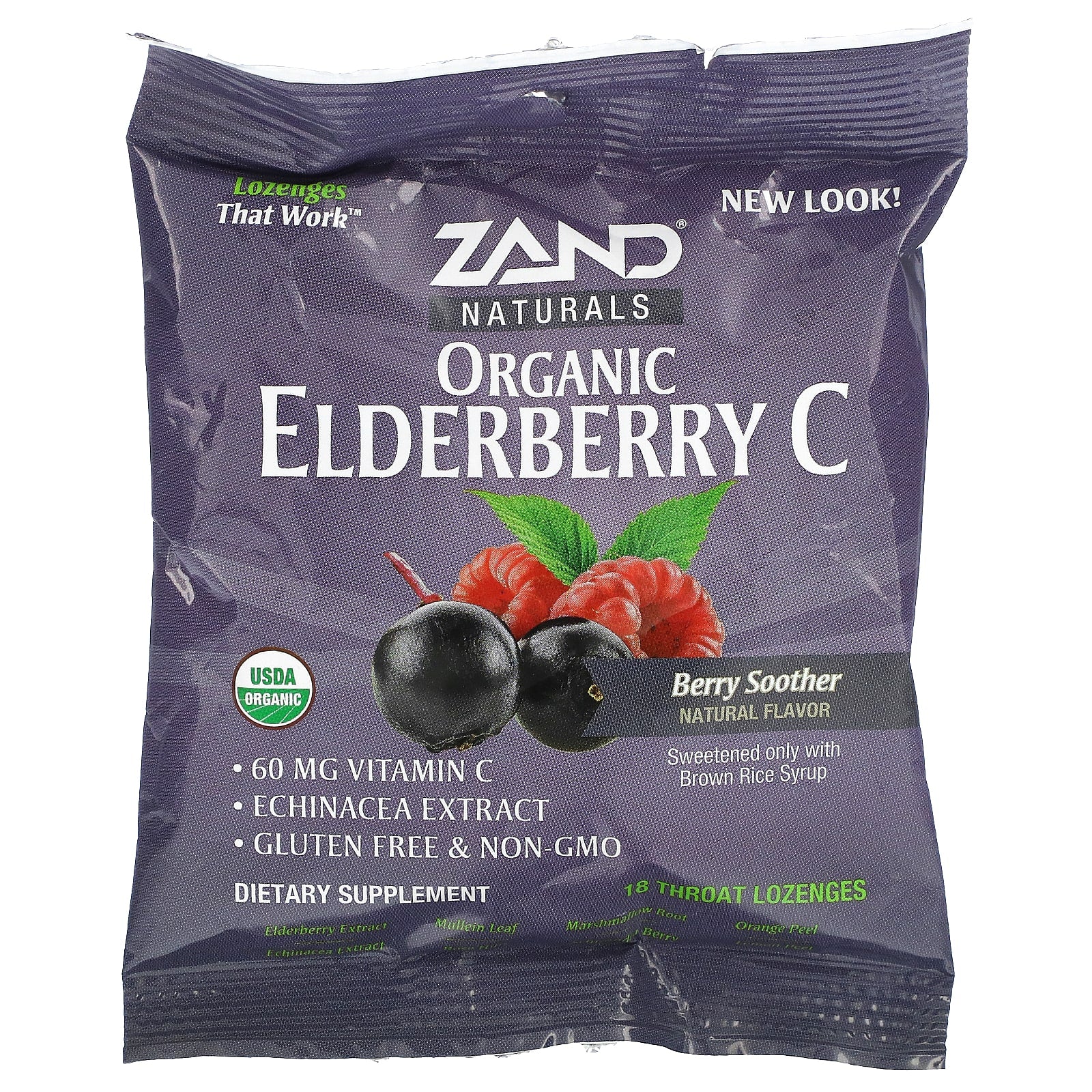 Zand-Naturals-Organic Elderberry C-Berry Soother-18 Throat Lozenges