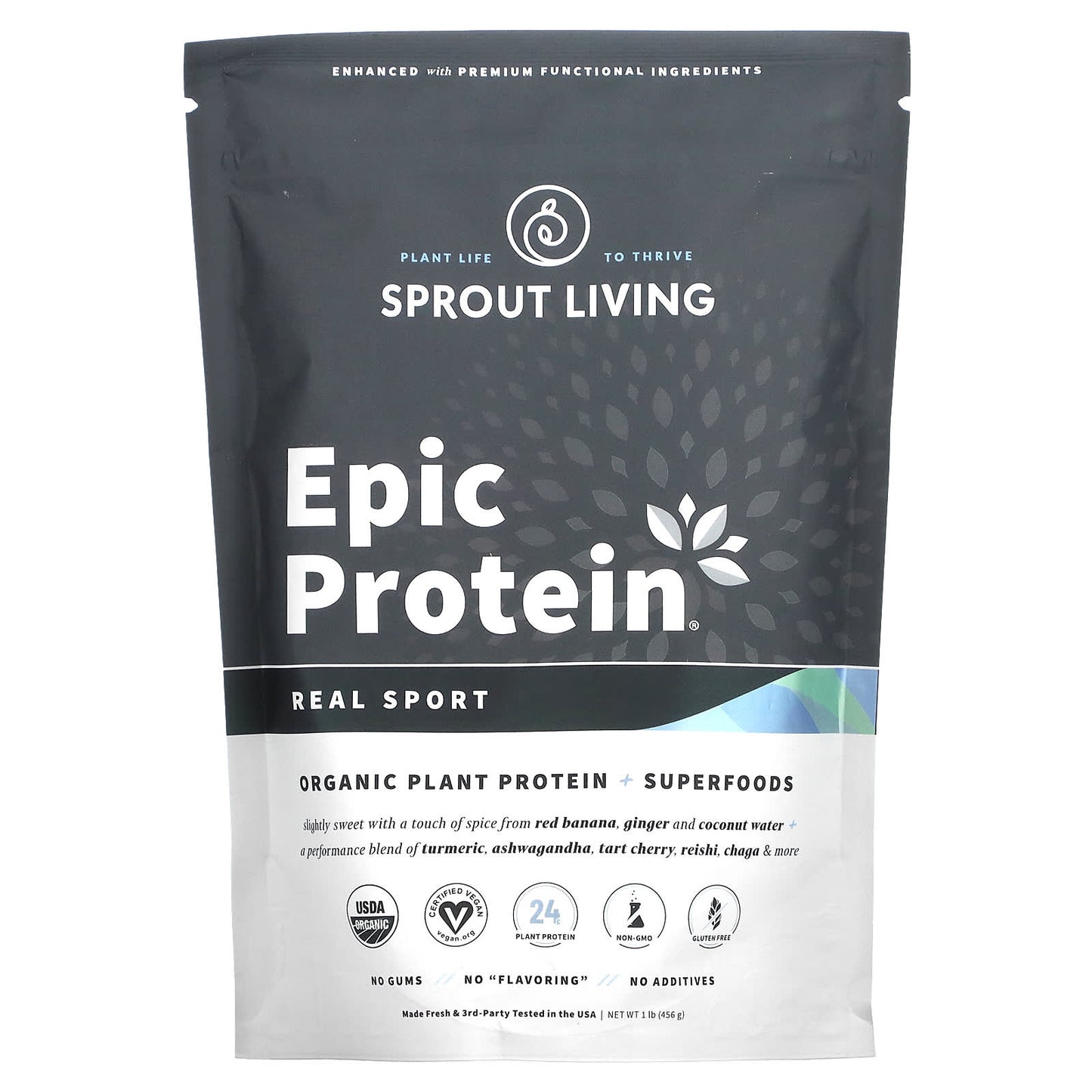 Sprout Living-Epic Protein-Organic Plant Protein + Superfoods-Real Sport-1 lb (456 g)