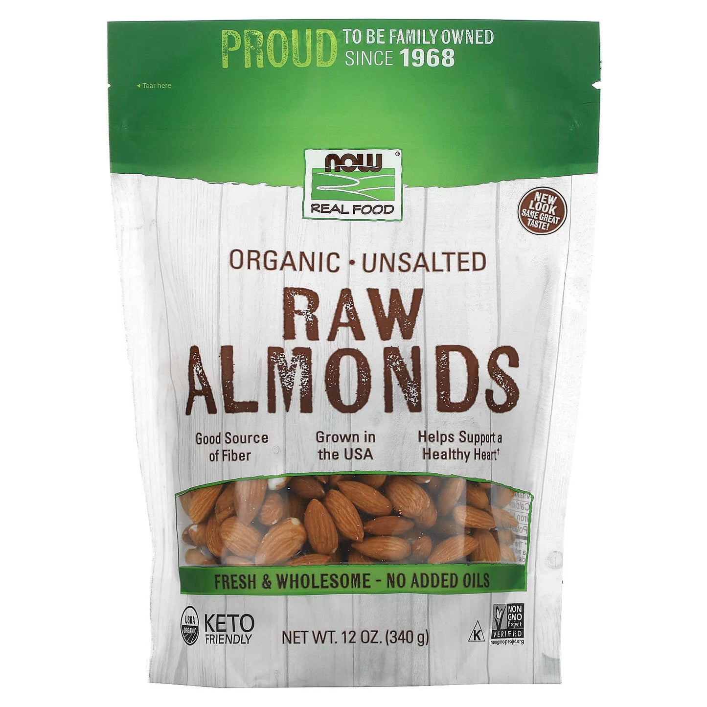 NOW Foods-Real Food-Organic Raw Almonds-Unsalted-12 oz (340 g)