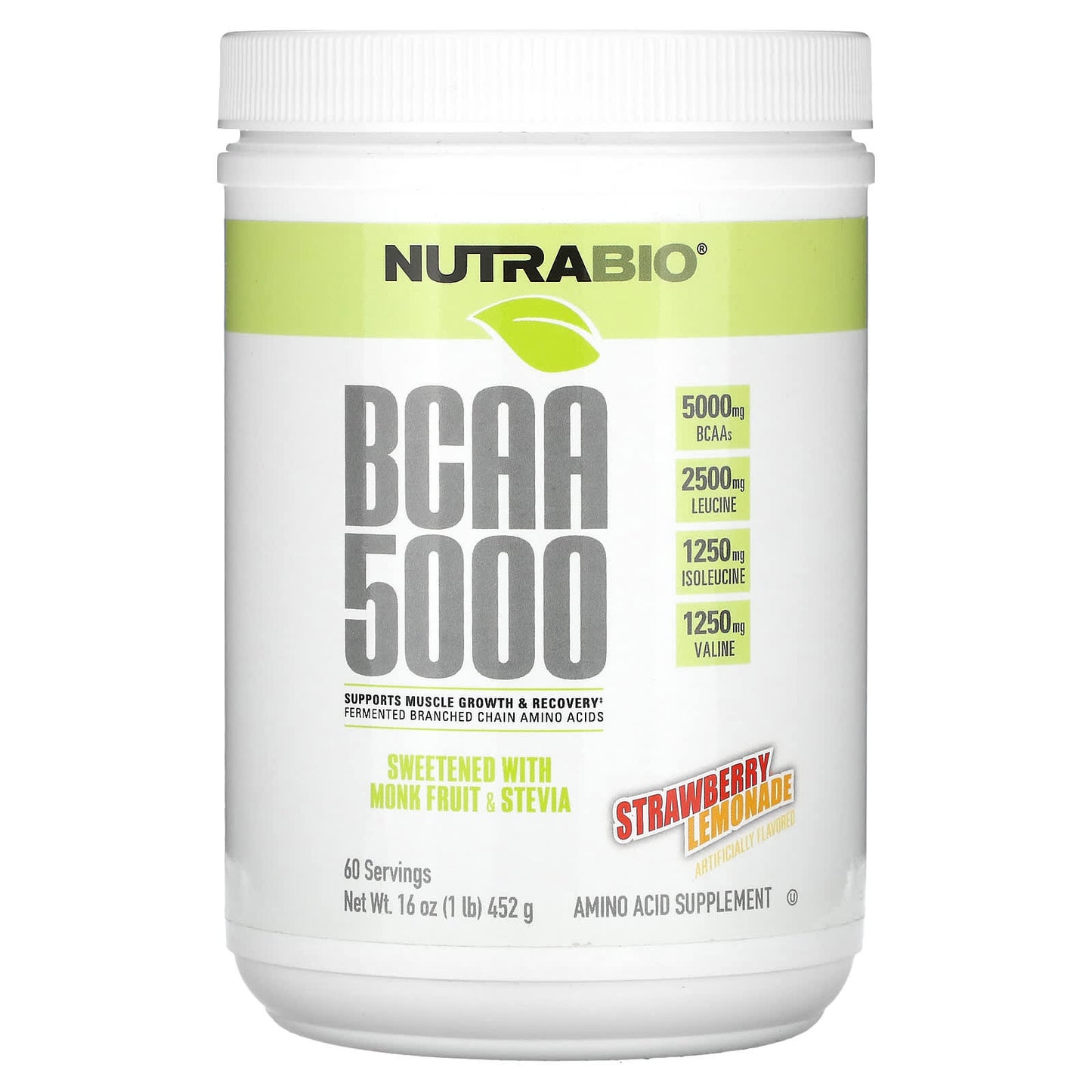 NutraBio-BCAA 5000-Strawberry Lemonade-1 lb (452 g)