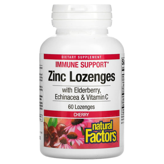 Natural Factors-Zinc Lonzenges-With Elderberry-Echinacea & Vitamin C-Cherry-60 Lozenges