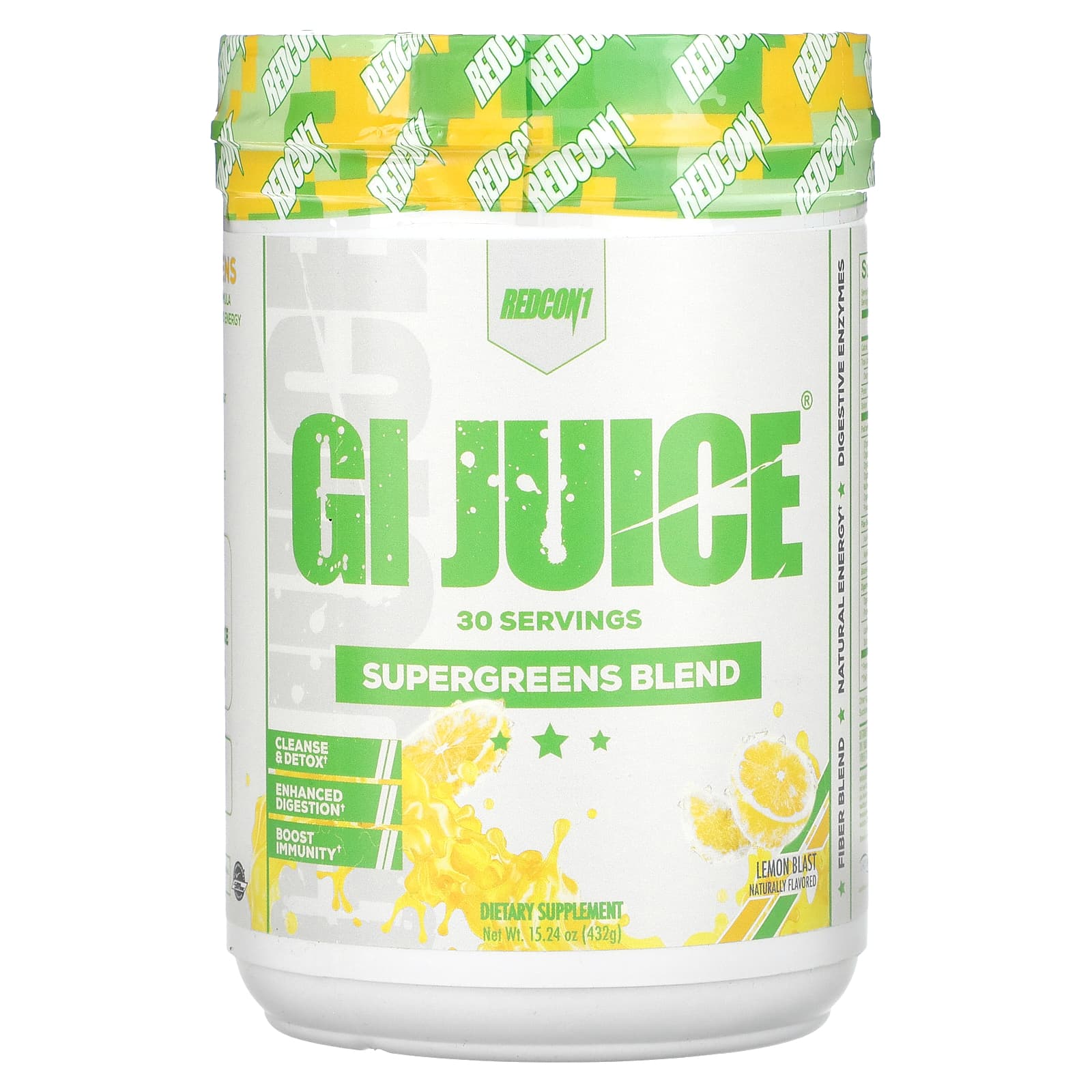 Redcon1-GI Juice-Supergreens Blend-Lemon Blast-15.24 oz (432 g)