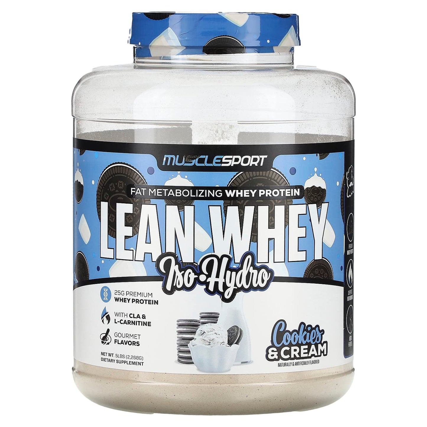 MuscleSport-Lean Whey-Iso-Hydro-Cookies & Cream-5 lbs (2,268 g)