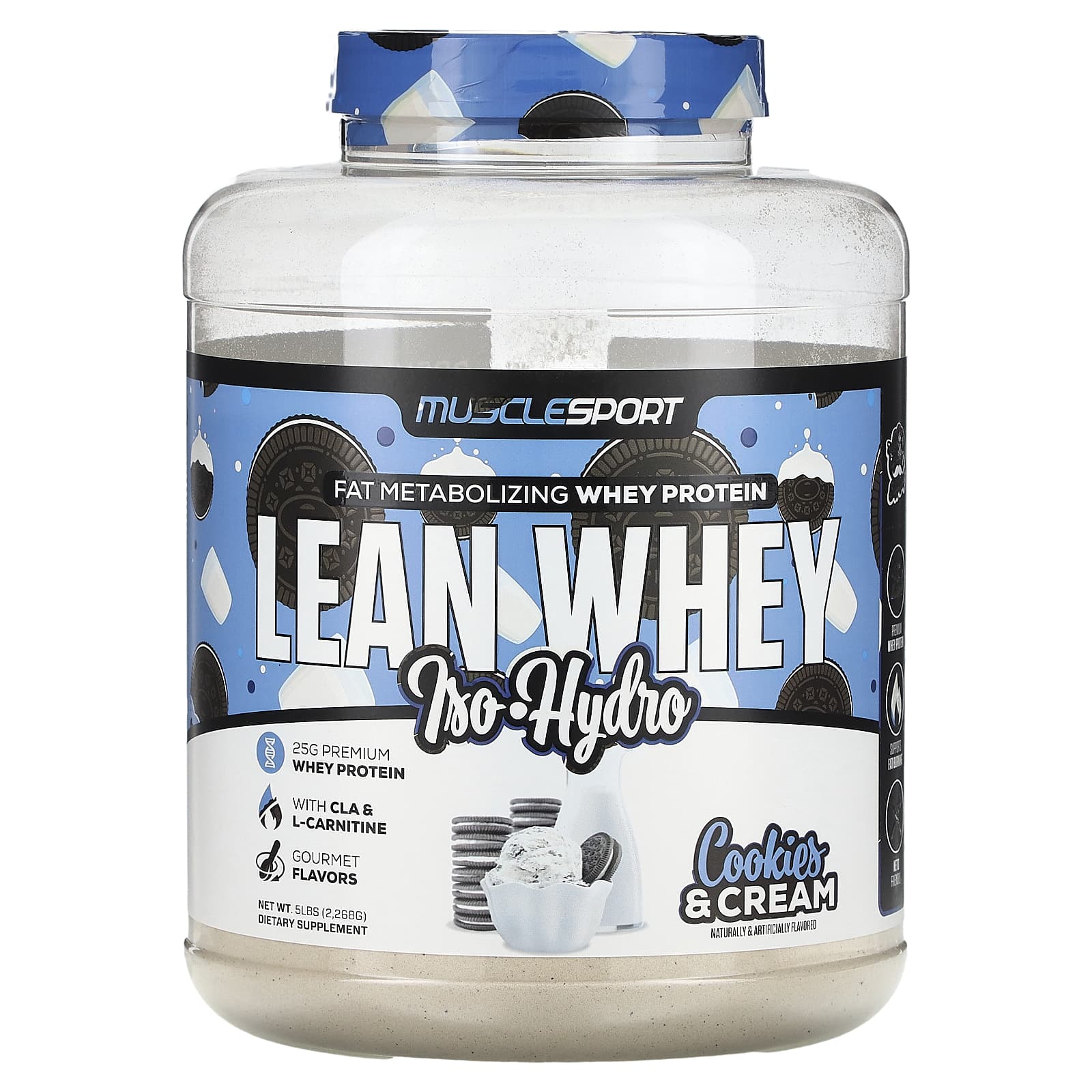 MuscleSport-Lean Whey-Iso-Hydro-Cookies & Cream-5 lbs (2,268 g)