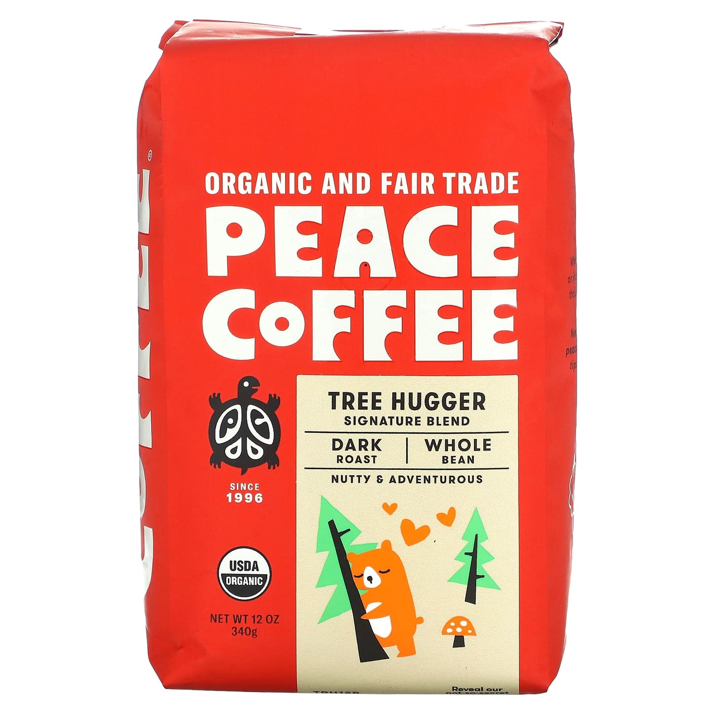 Peace Coffee-Organic Tree Hugger-Whole Bean-Dark Roast-12 oz (340 g)