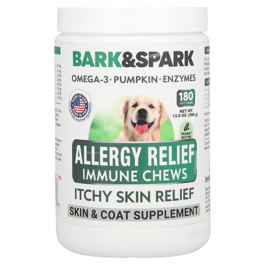 Bark&Spark-Allergy Relief Immune Chews-Itchy Skin Relief-For Dogs-Peanut Butter-180 Soft Chews-13.9 oz (396 g)