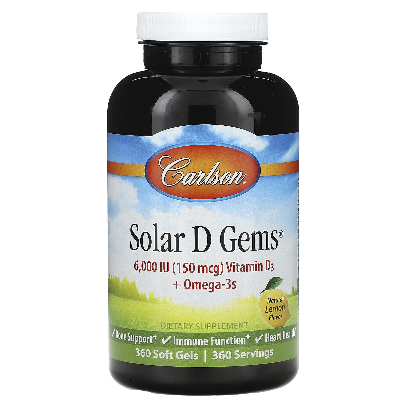 Carlson-Solar D Gems-Natural Lemon-360 Soft Gels