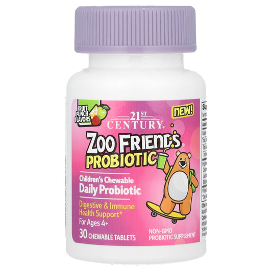 21st Century-Zoo Friends-Children's Chewable Probiotic-Age 4+-Fruit Punch-30 Chewable Tablets