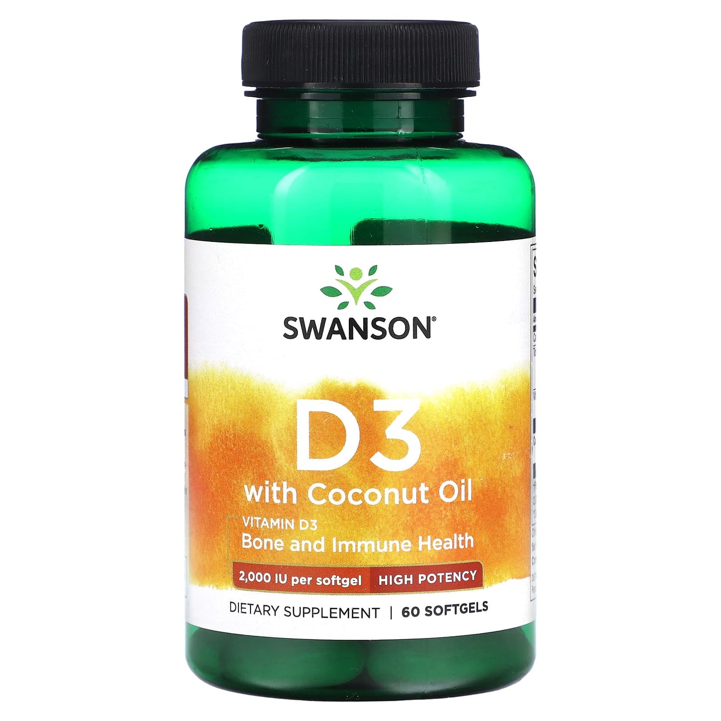 Swanson-D3 with Coconut Oil-High Potency-2,000 IU-60 Softgels