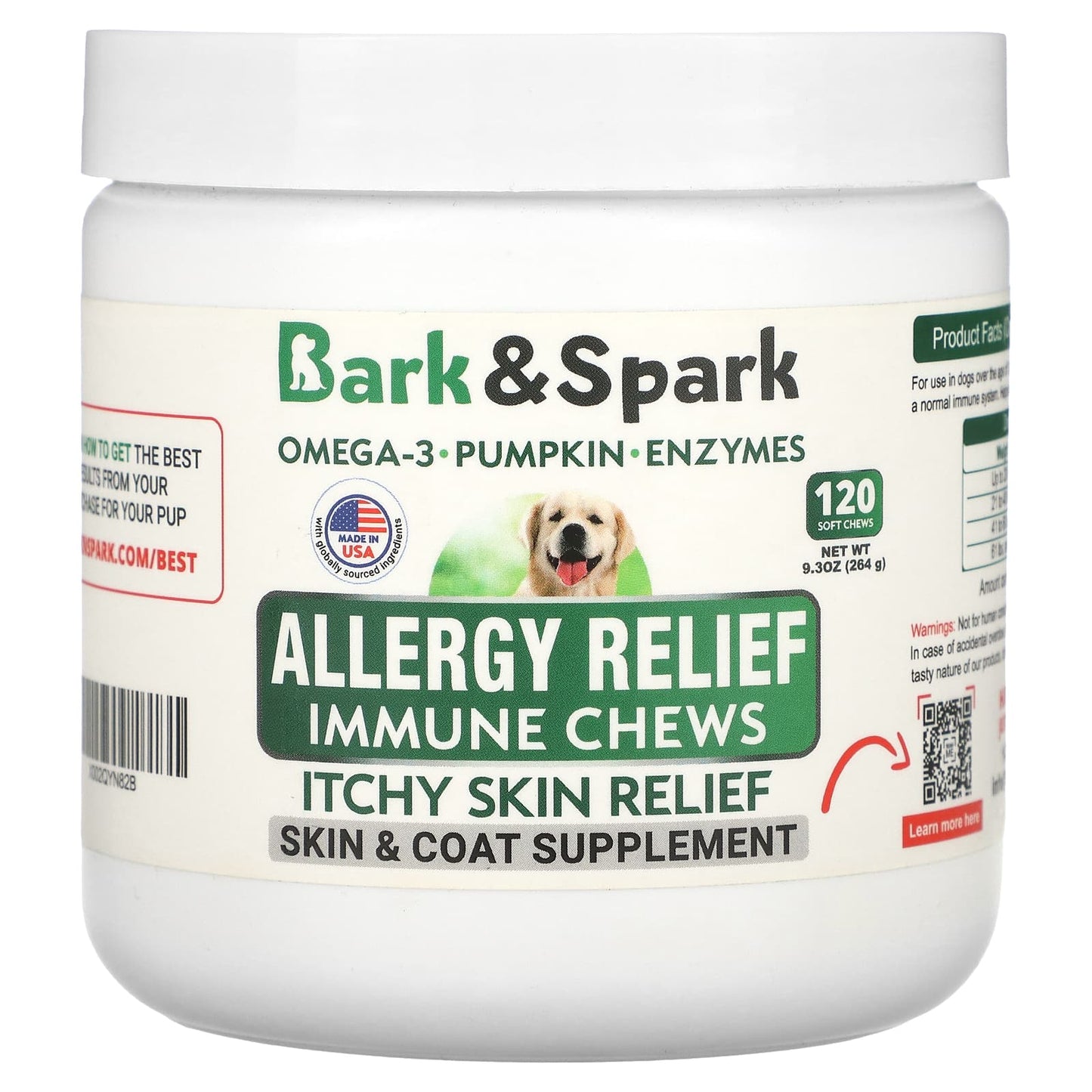 Bark&Spark-Allergy Relief Immune Chews-Itchy Skin Relief-For Dogs-120 Soft Chews-9.3 oz (264 g)