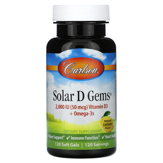 Carlson-Solar D Gems-Natural Lemon-50 mcg (2,000 IU)-120 Soft Gels