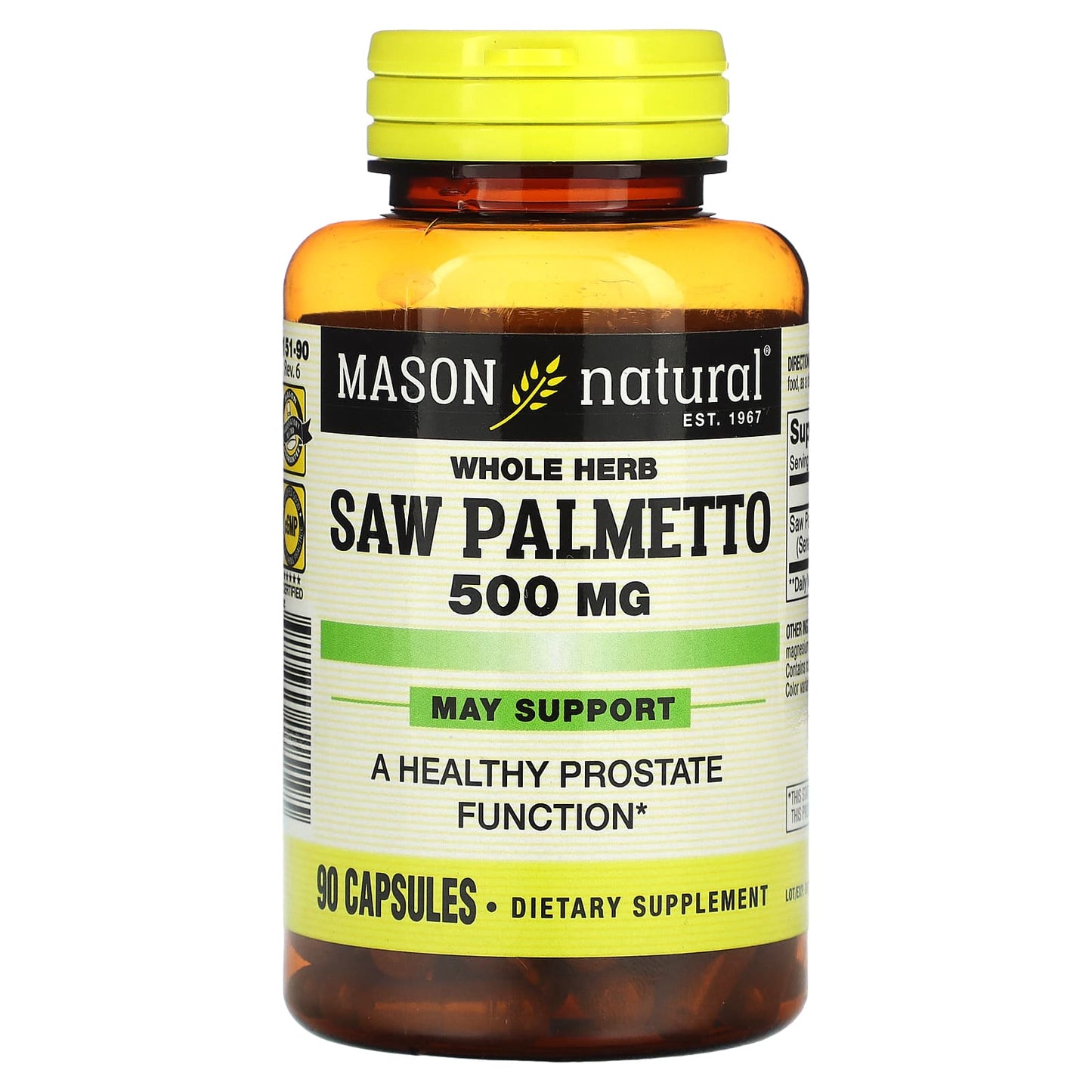 Mason Natural-Whole Herb Saw Palmetto-500 mg-90 Capsules