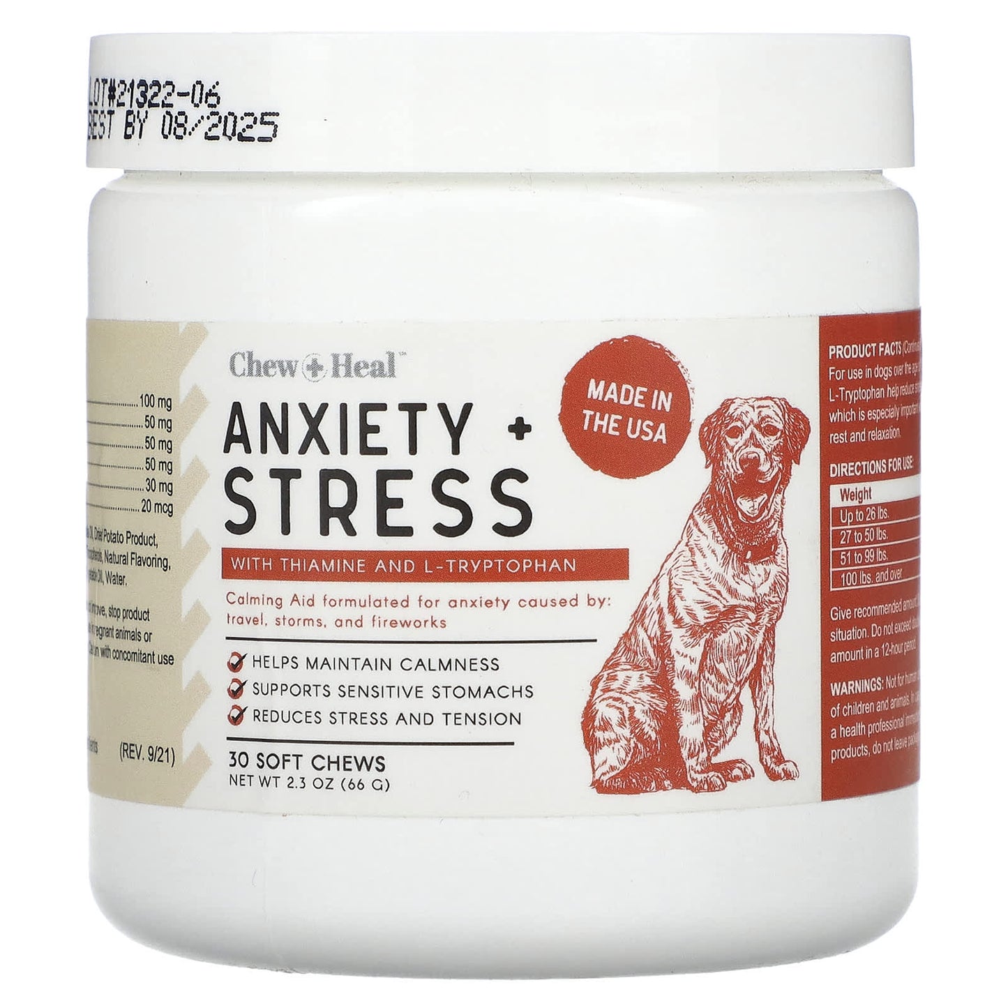 Chew + Heal-Anxiety + Stress-For Dogs-30 Soft Chews-2.3 oz (66 g)