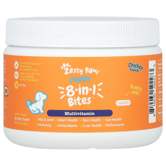 Zesty Paws-8-in-1 Bites-For Puppy-Multivitamin-Chicken-90 Soft Chews