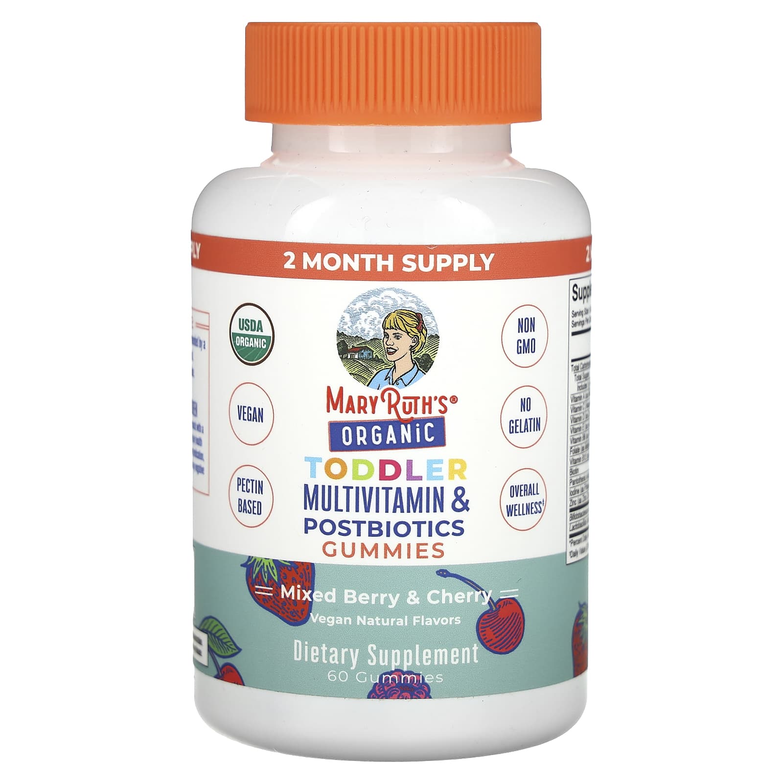 MaryRuth's-Organic Toddler Multivitamin & Postbiotics Gummies-Mixed Berry & Cherry-60 Gummies