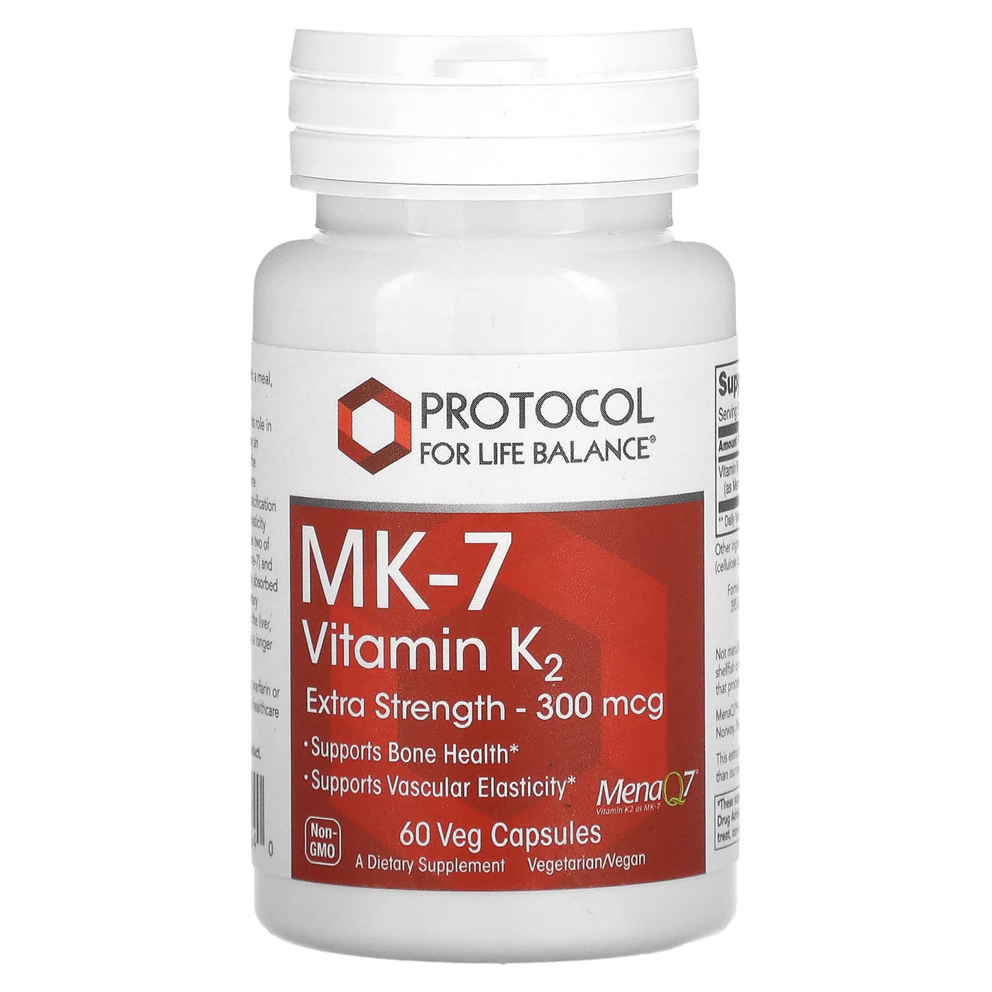 Protocol for Life Balance-MK-7 Vitamin K2-Extra Strength-300 mcg-60 Veg Capsules