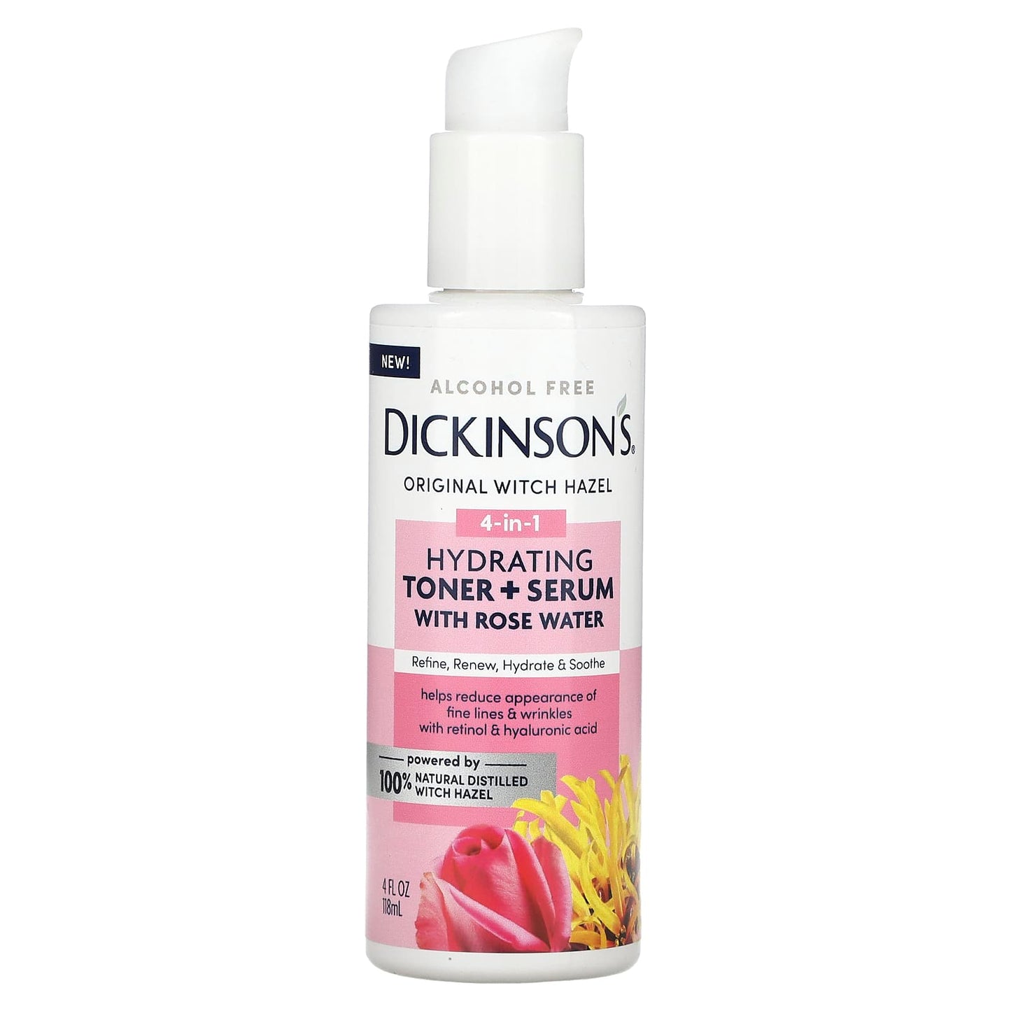 Dickinson Brands-Original Witch Hazel-4-in-1 Hydrating Toner + Serum with Rose Water-Alcohol Free-4 fl oz (118 ml)