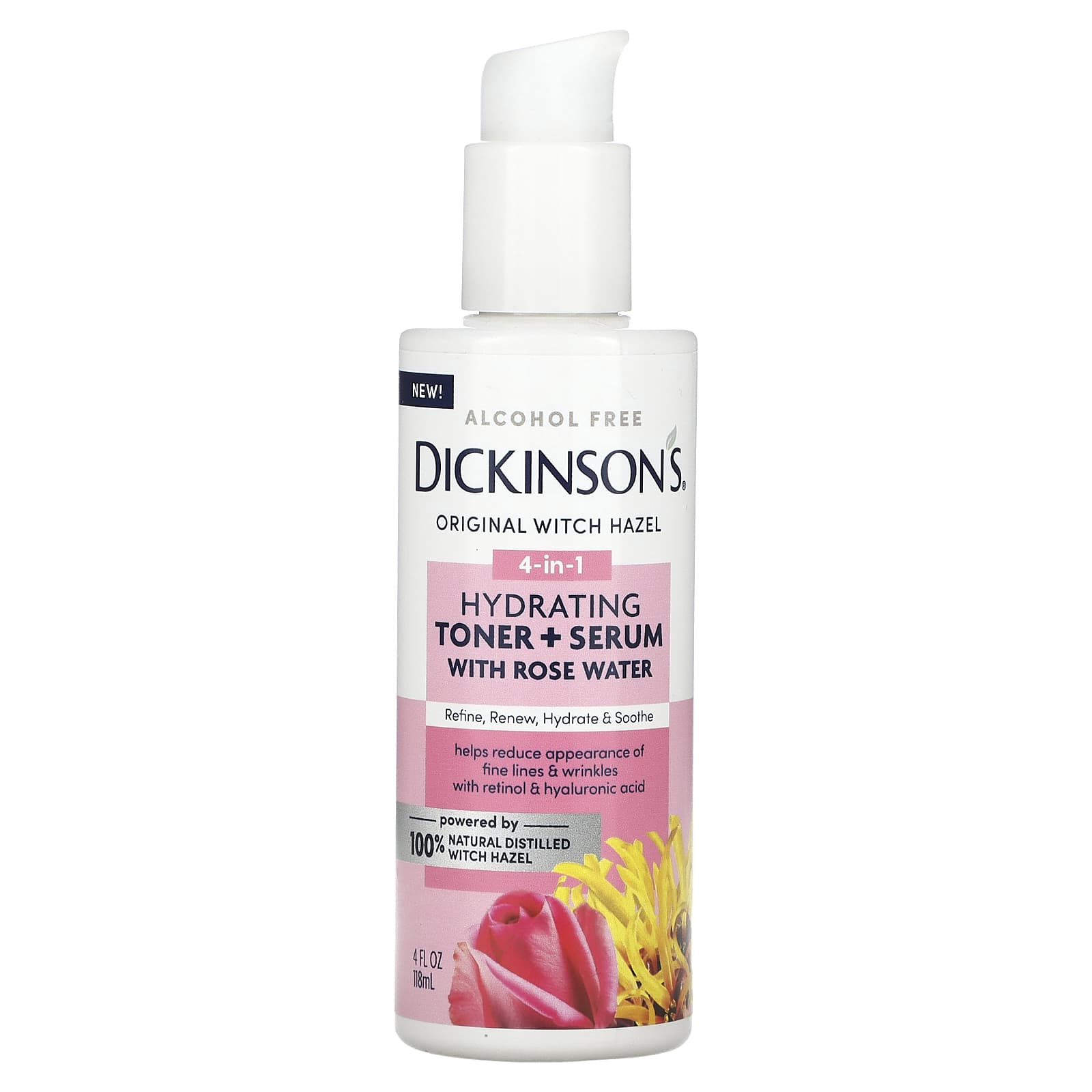 Dickinson Brands-Original Witch Hazel-4-in-1 Hydrating Toner + Serum with Rose Water-Alcohol Free-4 fl oz (118 ml)