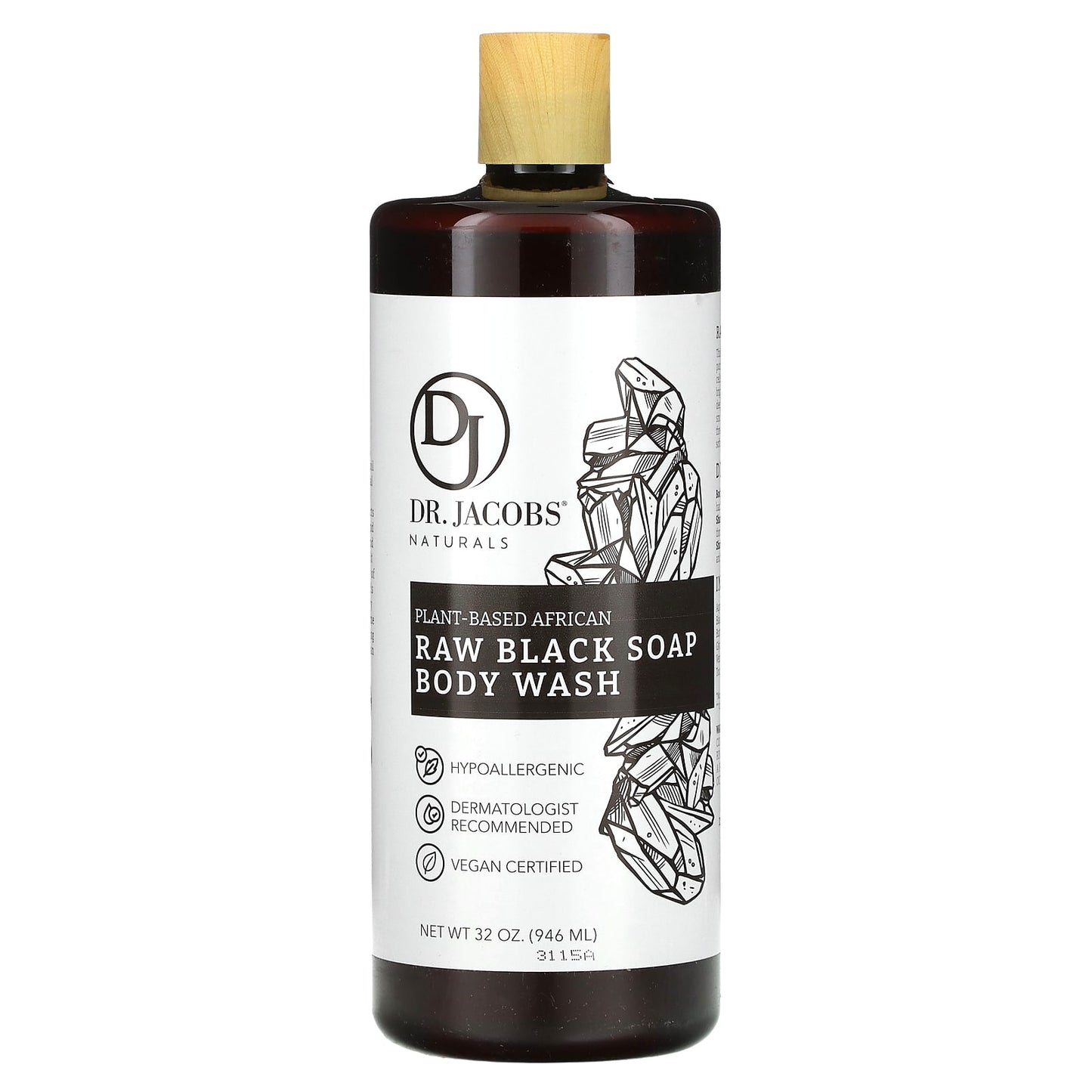 Dr. Jacobs Naturals-Plant-Based African Raw Black Soap Body Wash-32 oz (946 ml)