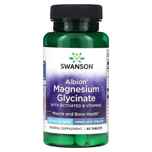 Swanson-Albion Magnesium Glycinate with Activated B Vitamins-200 mg-60 Tablets