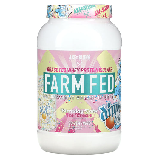 Axe & Sledge Supplements-Farm Fed-Grass Fed Whey Protein Isolate-Dippin' Dots Birthday Cake Ice Cream-32.8 oz (930 g)