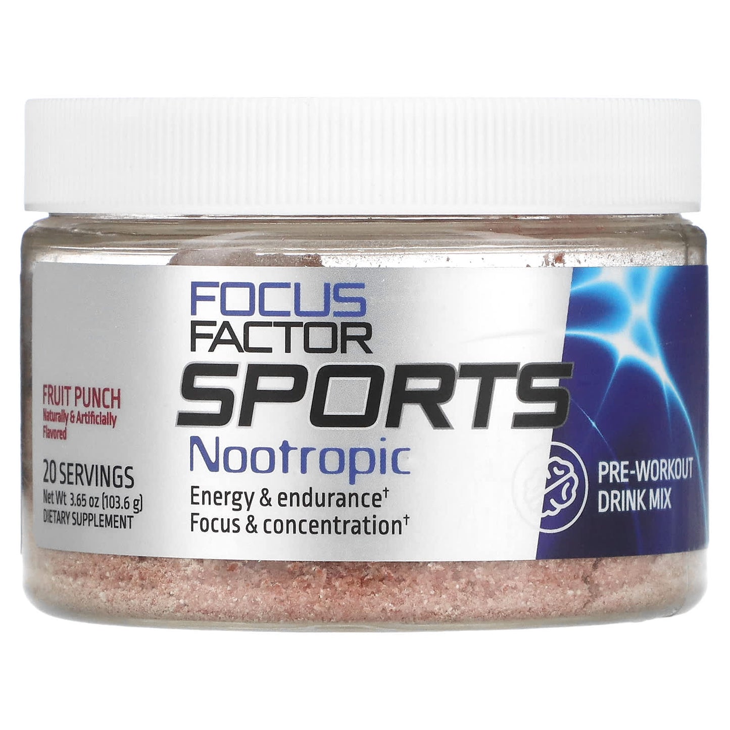 Focus Factor-Sports Nootropic-Pre-workout Drink Mix-Fruit Punch-3.65 oz (103.6 g)